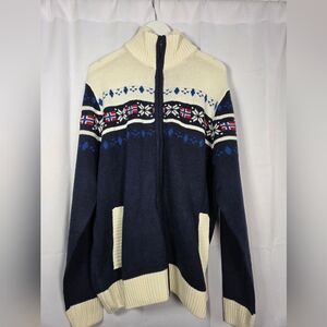 NWT Nebulus Norwegian Fair Isle Full Zip Blue Cardigan Sweater Men's 2XL